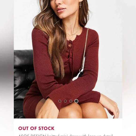 ASOS Design Deep Red Knitted Mini Sweater Dress Size 12 - Picture 9 of 9